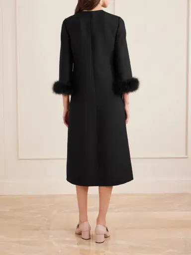 Valentino Garavani Feather-trimmed Wool And Silk-blend Crepe Midi Dress | Thumbnail 3 Valentino Garavani Feather-trimmed Wool And Silk-blend Crepe Midi Dress | Thumbnail 3