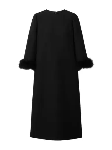 Valentino Garavani Feather-trimmed Wool And Silk-blend Crepe Midi Dress | Thumbnail 1 Valentino Garavani Feather-trimmed Wool And Silk-blend Crepe Midi Dress | Thumbnail 1