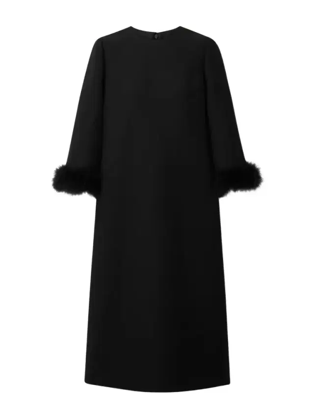 Feather-trimmed Wool And Silk-blend Crepe Midi Dress