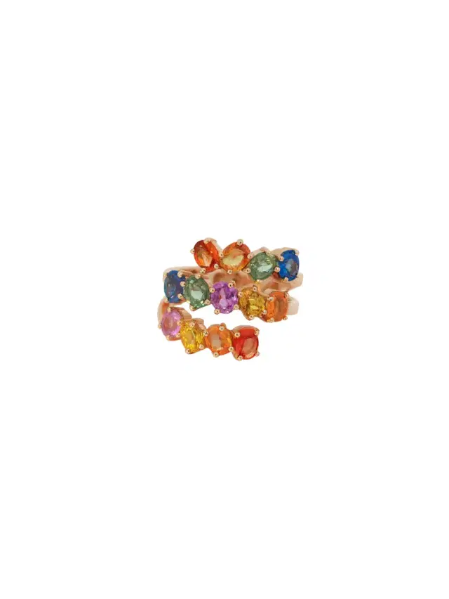 Wish Fine Jewelry 4.03ct Multi Sapphire 18K Gold Multi Row Ring