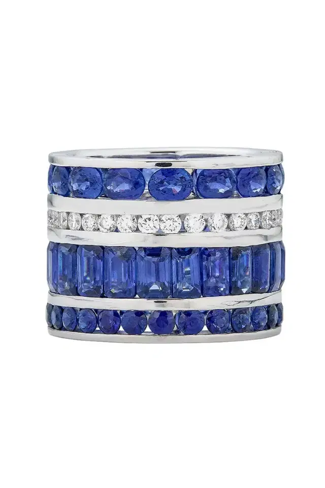 Blue Sapphire Diamond Multi Cut Ring