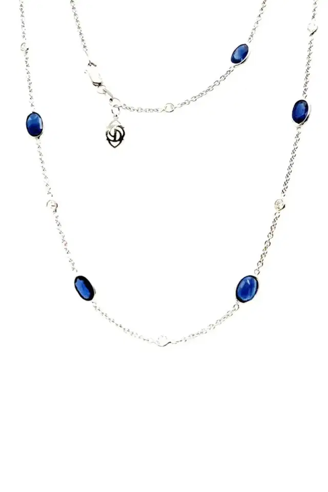 Blue Sapphire Diamond Oval Chain Necklace