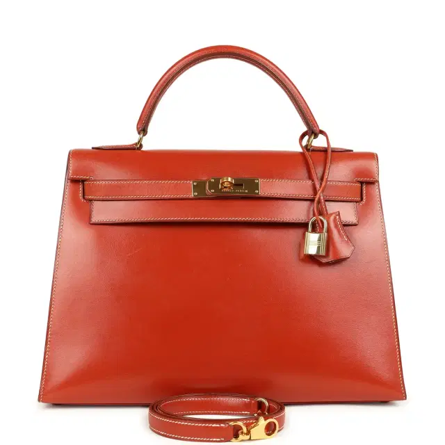 hermes Vintage Hermes Kelly Sellier 32 Brique Box Gold Hardware