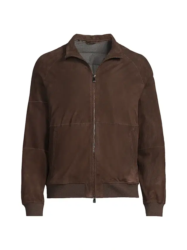 CORNELIANI Men's Suede Zip Jacket - Brown