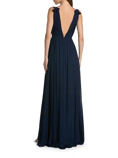 Mac Duggal Women's Ieena Pleated Chiffon Gown - Navy - Size 14 | Thumbnail 2