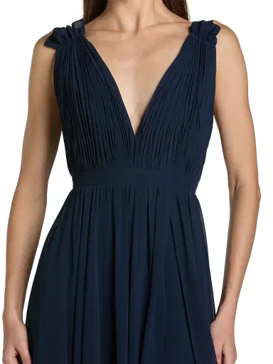 Mac Duggal Women's Ieena Pleated Chiffon Gown - Navy - Size 14 | Thumbnail 3