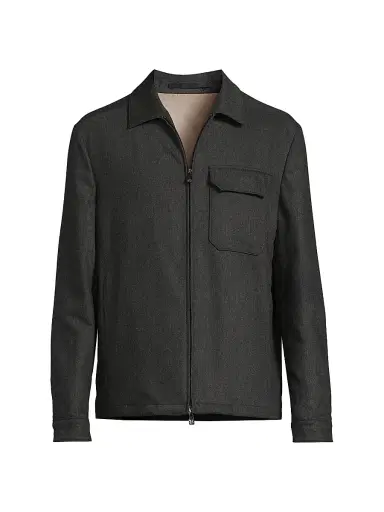 Corneliani Men's Water-Resistant Wool-Blend Shirt Jacket - Charcoal | Thumbnail 1 Corneliani Men's Water-Resistant Wool-Blend Shirt Jacket - Charcoal | Thumbnail 1