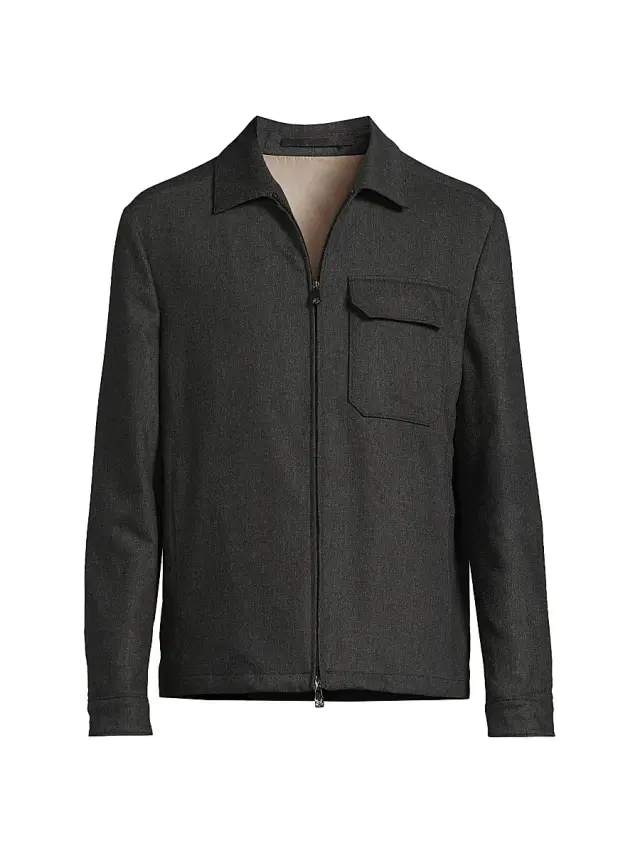 Corneliani Men's Water-Resistant Wool-Blend Shirt Jacket - Charcoal
