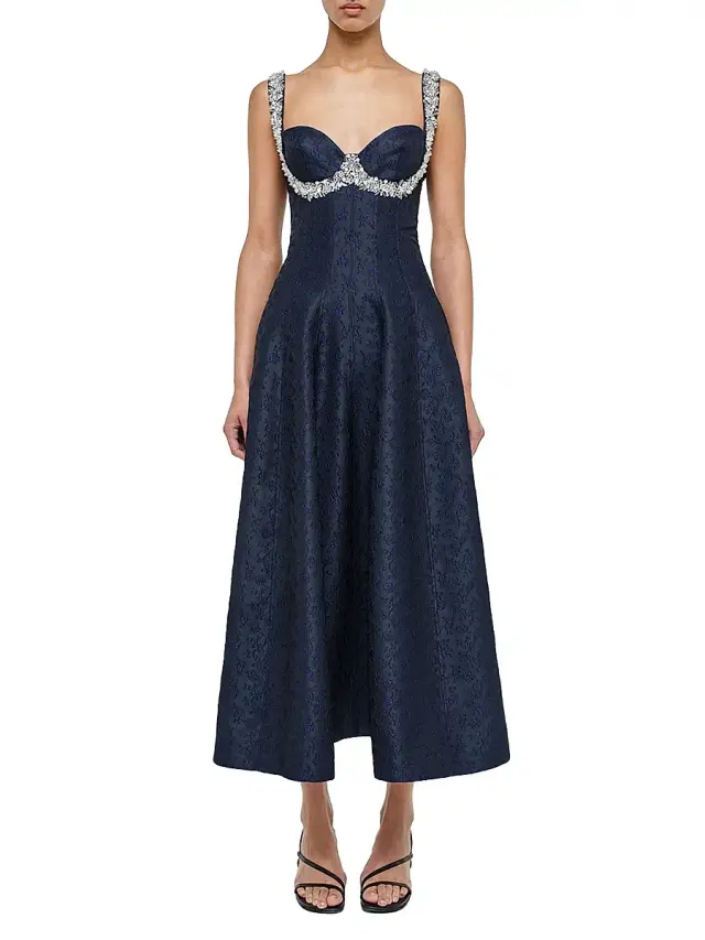 Women's Charlotte Embellished Jacquard Midi-Dress - Midnight
