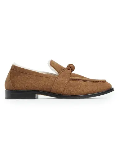 Bottega Veneta Women's Astaire Shearling-Lined Suede Loafers - Caramel Popcorn | Thumbnail 1 Bottega Veneta Women's Astaire Shearling-Lined Suede Loafers - Caramel Popcorn | Thumbnail 1