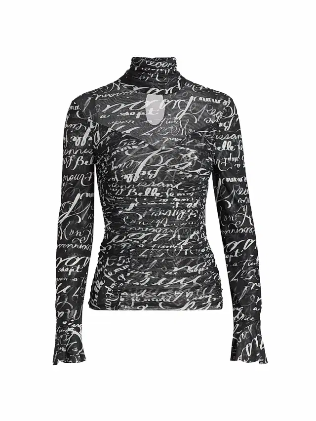 Cinq à Sept Women's Love Journal Lucy Printed Ruched Top - Black White