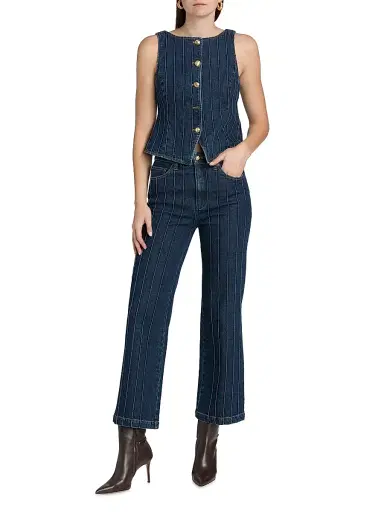 Cinq à Sept Women's Camen Pintuck High-Rise Crop Jeans | Thumbnail 2 Cinq à Sept Women's Camen Pintuck High-Rise Crop Jeans | Thumbnail 2