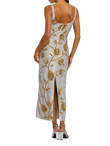 Mac Duggal Women's Cocktail Sequined Floral Mesh Dress - Platinum Gold - Size 14 | Thumbnail 2 Mac Duggal Women's Cocktail Sequined Floral Mesh Dress - Platinum Gold - Size 14 | Thumbnail 2