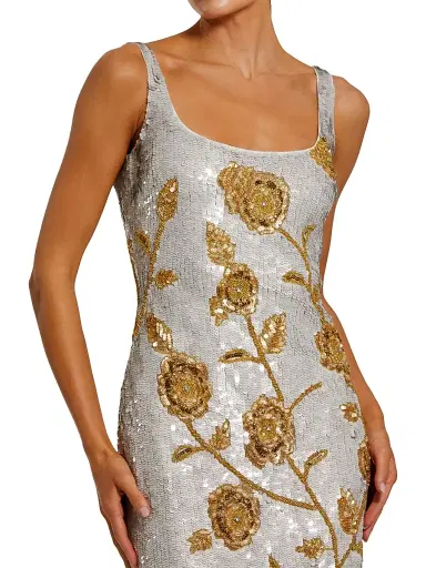 Mac Duggal Women's Cocktail Sequined Floral Mesh Dress - Platinum Gold - Size 14 | Thumbnail 3 Mac Duggal Women's Cocktail Sequined Floral Mesh Dress - Platinum Gold - Size 14 | Thumbnail 3