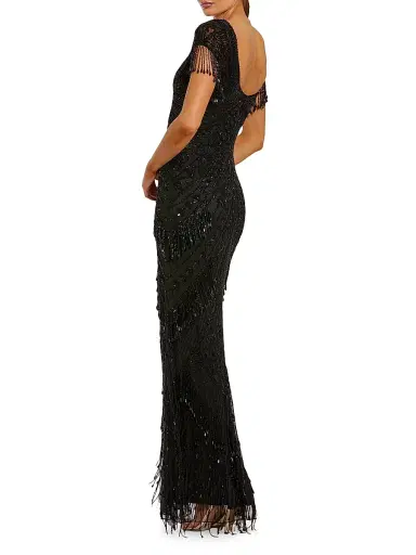 Mac Duggal Women's Evening Beaded Fringe Short-Sleeve Gown | Thumbnail 2 Mac Duggal Women's Evening Beaded Fringe Short-Sleeve Gown | Thumbnail 2