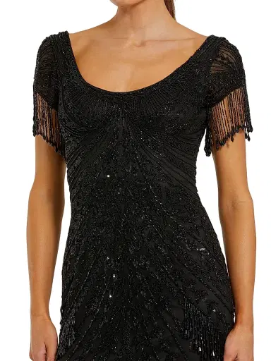 Mac Duggal Women's Evening Beaded Fringe Short-Sleeve Gown | Thumbnail 3 Mac Duggal Women's Evening Beaded Fringe Short-Sleeve Gown | Thumbnail 3