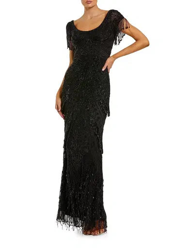 Mac Duggal Women's Evening Beaded Fringe Short-Sleeve Gown | Thumbnail 1 Mac Duggal Women's Evening Beaded Fringe Short-Sleeve Gown | Thumbnail 1