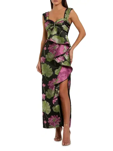 Mac Duggal Women's Ieena One Brocade Column Dress - Black Multi - Size 14 | Thumbnail 1 Mac Duggal Women's Ieena One Brocade Column Dress - Black Multi - Size 14 | Thumbnail 1