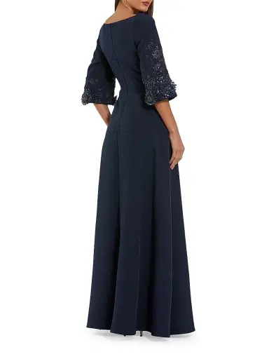 Mac Duggal Women's Evening Beaded-Sleeve Crepe Gown - Midnight - Size 20 | Thumbnail 2 Mac Duggal Women's Evening Beaded-Sleeve Crepe Gown - Midnight - Size 20 | Thumbnail 2