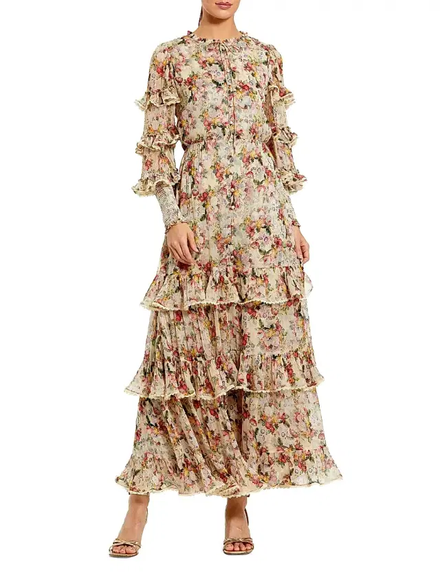 Mac Duggal Women's Cocktail Floral Ruffled Long-Sleeve Maxi Dress - Yellow Multi
