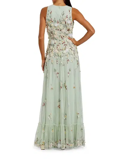 Mac Duggal Women's Evening Floral Embroidered Sleeveless Mesh Gown - Sage - Size 12 | Thumbnail 2