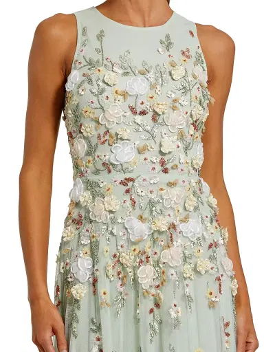 Mac Duggal Women's Evening Floral Embroidered Sleeveless Mesh Gown - Sage - Size 12 | Thumbnail 3