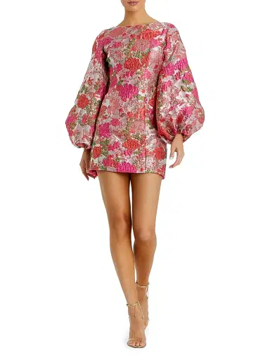 Mac Duggal Women's Ieena 2 Brocade Balloon-Sleeve Minidress | Thumbnail 2 Mac Duggal Women's Ieena 2 Brocade Balloon-Sleeve Minidress | Thumbnail 2