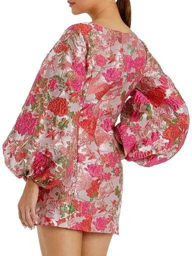Mac Duggal Women's Ieena 2 Brocade Balloon-Sleeve Minidress | Thumbnail 3 Mac Duggal Women's Ieena 2 Brocade Balloon-Sleeve Minidress | Thumbnail 3