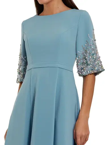 Mac Duggal Women's Crystal- & Bead-Embellished Crepe Fit & Flare Gown - French Blue - Size 24 | Thumbnail 3 Mac Duggal Women's Crystal- & Bead-Embellished Crepe Fit & Flare Gown - French Blue - Size 24 | Thumbnail 3