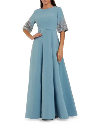 Mac Duggal Women's Crystal- & Bead-Embellished Crepe Fit & Flare Gown - French Blue - Size 24 | Thumbnail 1 Mac Duggal Women's Crystal- & Bead-Embellished Crepe Fit & Flare Gown - French Blue - Size 24 | Thumbnail 1