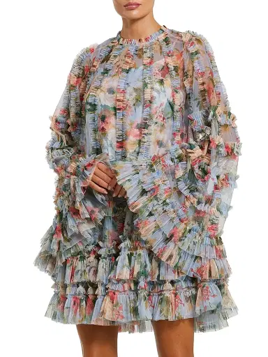 Mac Duggal Women's Cocktail Ruffled Floral Tent Dress | Thumbnail 1
