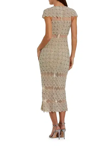 Mac Duggal Women's Cocktail Beaded Mesh Midi-Dress - Ivory Beige - Size 12 | Thumbnail 2