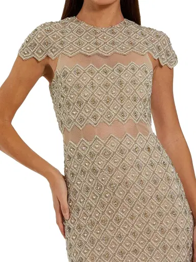 Mac Duggal Women's Cocktail Beaded Mesh Midi-Dress - Ivory Beige - Size 12 | Thumbnail 3