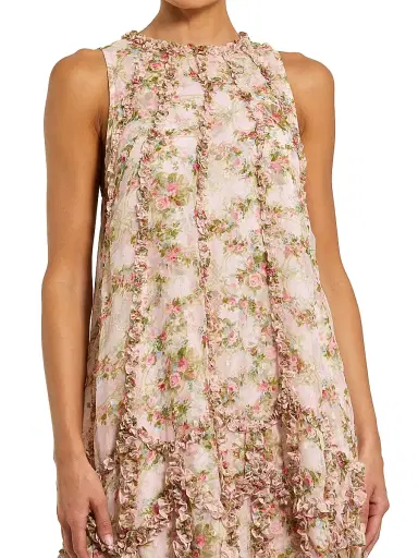 Mac Duggal Women's Cocktail Floral Ruffled Sleeveless High-Low Gown - Pink Multi - Size 18 | Thumbnail 3 Mac Duggal Women's Cocktail Floral Ruffled Sleeveless High-Low Gown - Pink Multi - Size 18 | Thumbnail 3