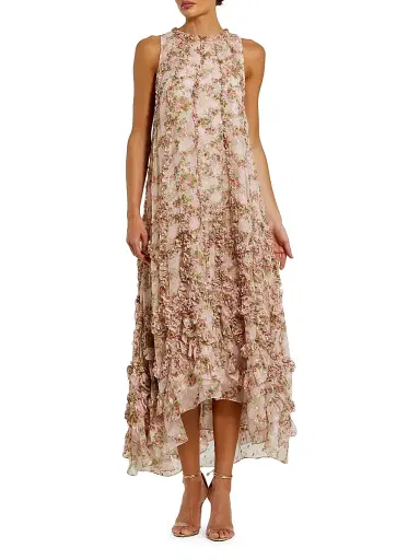 Mac Duggal Women's Cocktail Floral Ruffled Sleeveless High-Low Gown - Pink Multi - Size 18 | Thumbnail 1 Mac Duggal Women's Cocktail Floral Ruffled Sleeveless High-Low Gown - Pink Multi - Size 18 | Thumbnail 1