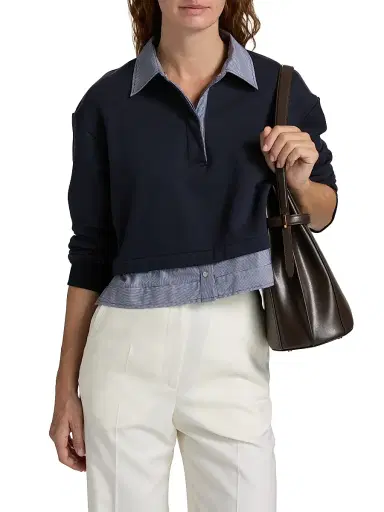 3.1 Phillip Lim Women's Layered Cotton Crop Sweatshirt - Midnight Multi | Thumbnail 3