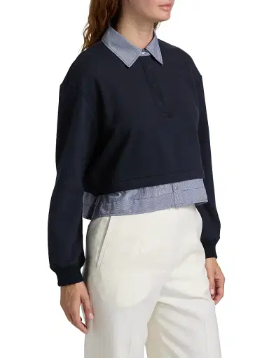 3.1 Phillip Lim Women's Layered Cotton Crop Sweatshirt - Midnight Multi | Thumbnail 4