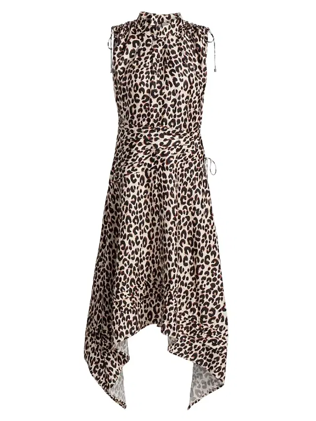 3.1 Phillip Lim Women's Leopard-Print Silk-Blend Ruched Midi-Dress