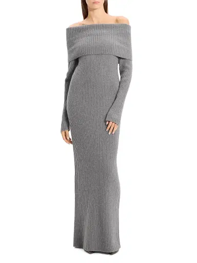 Theory Women's Off-The-Shoulder Ribbed Wool-Cashmere Maxi Dress | Thumbnail 2