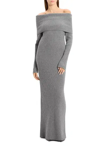 Theory Women's Off-The-Shoulder Ribbed Wool-Cashmere Maxi Dress | Thumbnail 3