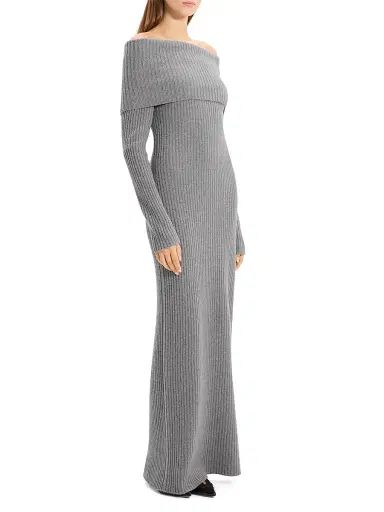 Theory Women's Off-The-Shoulder Ribbed Wool-Cashmere Maxi Dress | Thumbnail 5