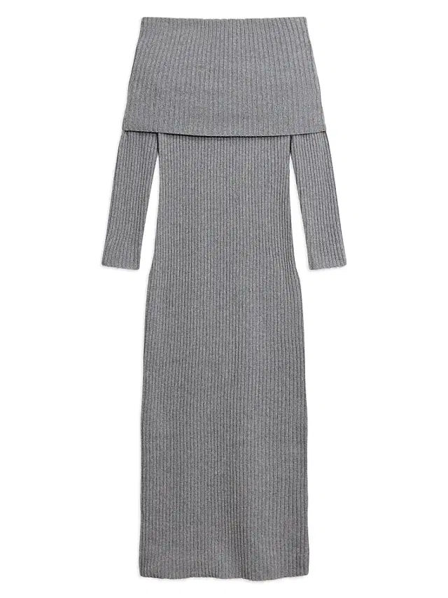 Theory Women's Off-The-Shoulder Ribbed Wool-Cashmere Maxi Dress - Grey Heather