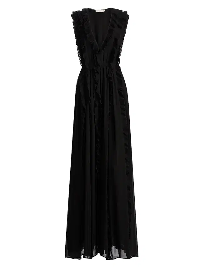 Ulla Johnson Women's Aida Silk Cascading Ruffle Gown - Noir