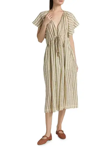 Ulla Johnson Women's Ariane Striped Cotton Tieneck Midi-Dress | Thumbnail 2 Ulla Johnson Women's Ariane Striped Cotton Tieneck Midi-Dress | Thumbnail 2