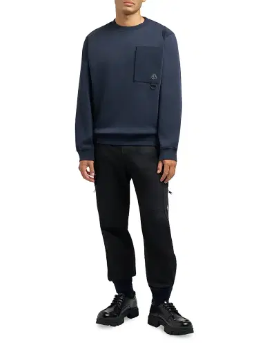 Moose Knuckles Men's Interlock Sportswear Dalon Cotton Crewneck Sweatshirt - Navy | Thumbnail 4