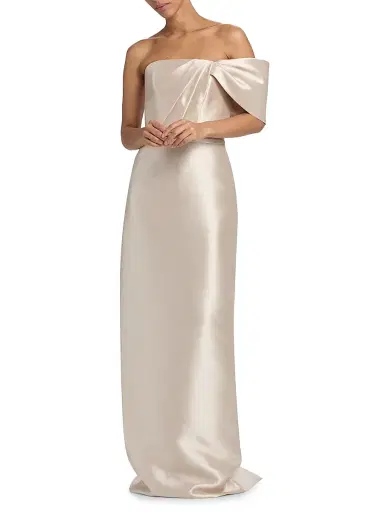 Amsale Women's Satin One-Shoulder Column Gown - Champagne - Size 12 | Thumbnail 3