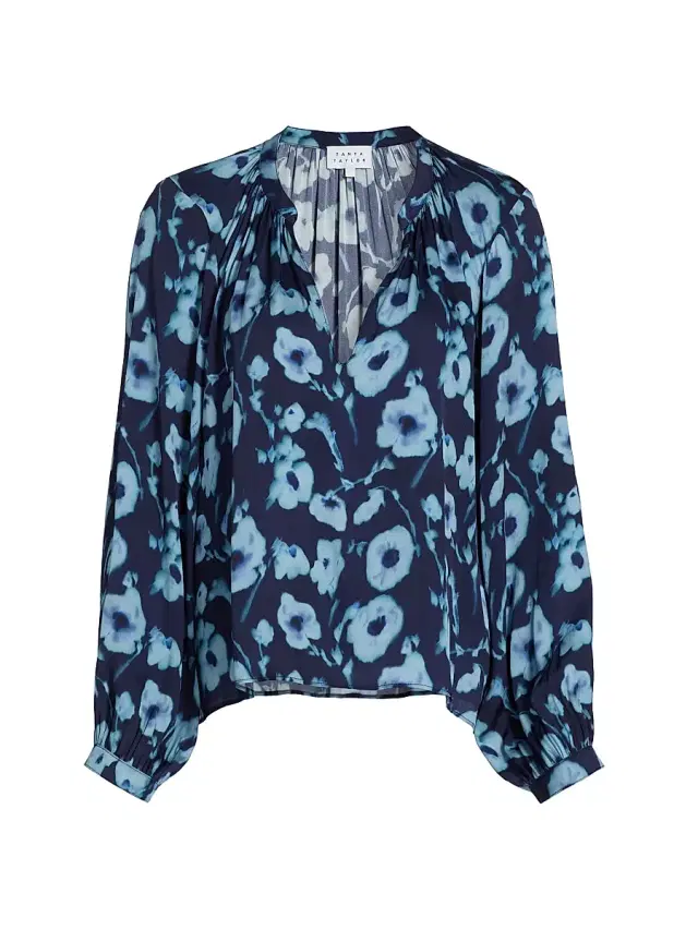 Tanya Taylor Women's Sonia Poppy Dots Silk-Blend Top - Maritime Blue Multi