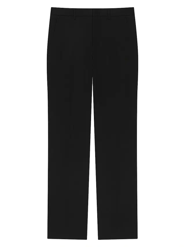 Men's Straight Leg Tailored Trousers in Wool - Black