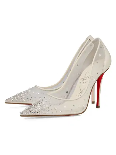Christian Louboutin Women's Miss Z Degrastrass 100MM Perla Mesh Leather Strass Pumps - Bianco - Size 12 | Thumbnail 2 Christian Louboutin Women's Miss Z Degrastrass 100MM Perla Mesh Leather Strass Pumps - Bianco - Size 12 | Thumbnail 2