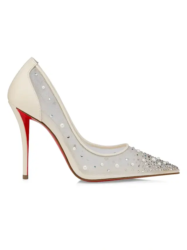 Christian Louboutin Women's Miss Z Degrastrass 100MM Perla Mesh Leather Strass Pumps - Bianco